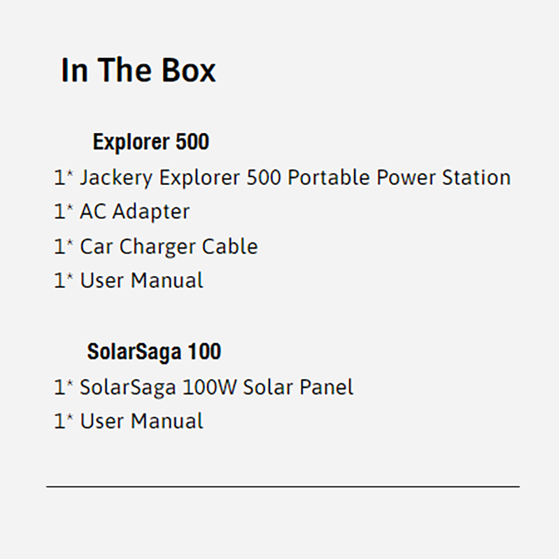 Jackery Explorer 500W + Saga100W Solar Panel